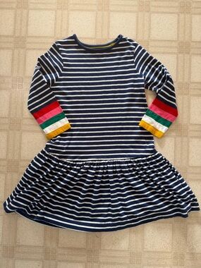 Mini Boden Navy Striped Kids Jersey Dress Girls 9 10
